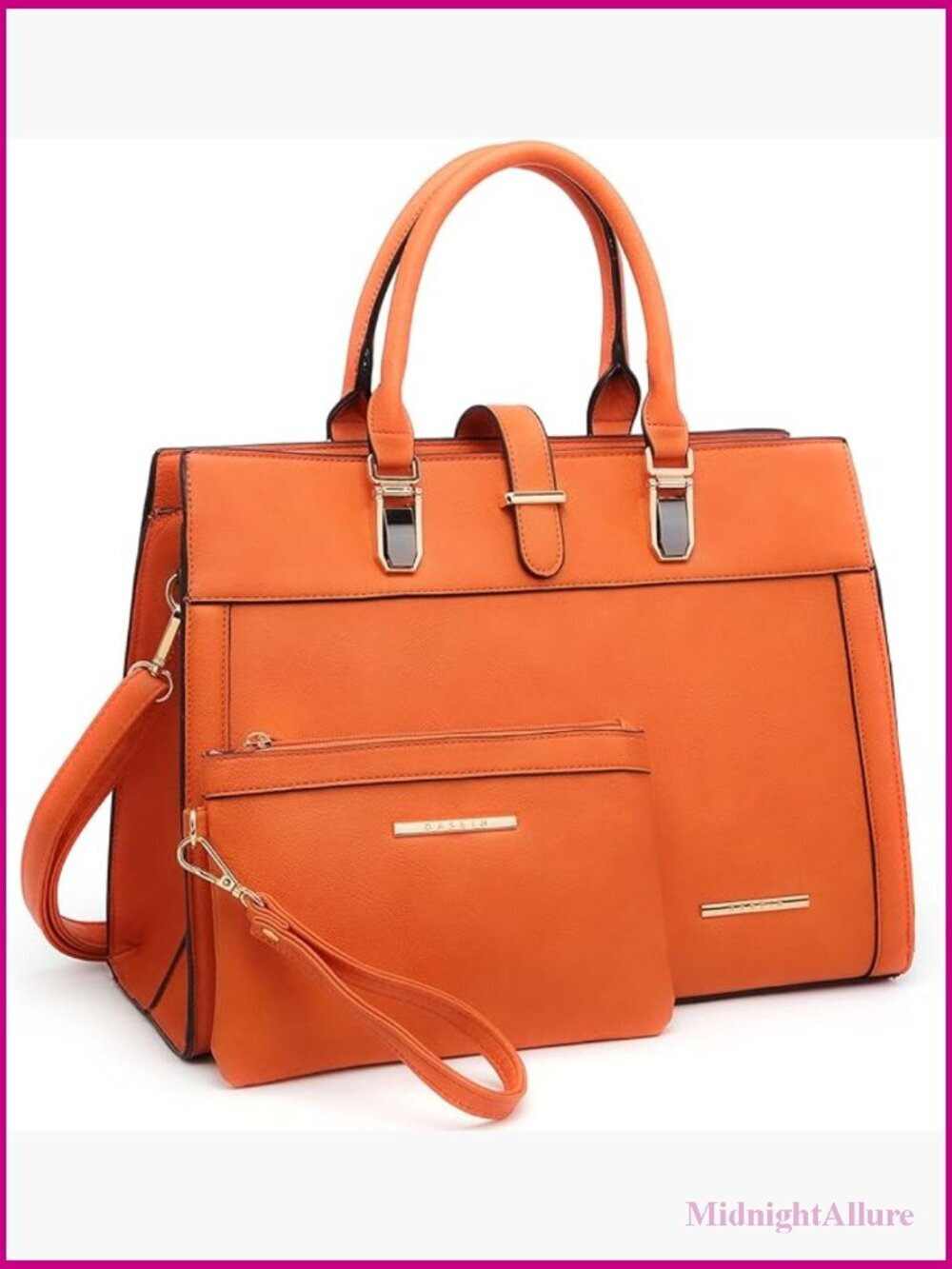 Vegan Leather Tote Satchel with Matching Wristlet, Work Bag